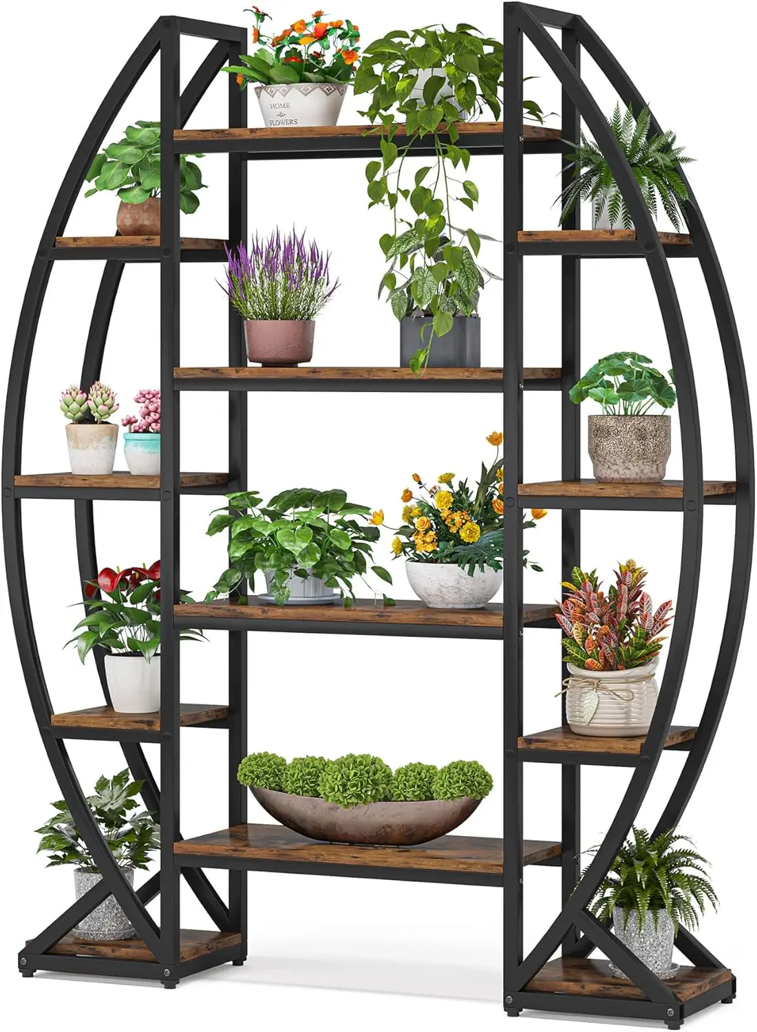 Tribesigns 5 Tier Plant Stand Indoor, Half-Moon Shaped Large Plant Shelf, Industrial Curved Oval Flower Pot Rack for Living Room