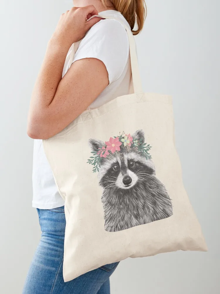 

Raccoon Floral Crown Flowers Funny Cute Animal Raccoon Gift Tote Bag eco pack Handbags women bags woman 2025 Woman shopper bag