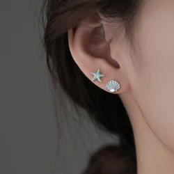 S925 Sterling Silver Blue Starfish Shell Shaped Earrings for Women Ear Studs Sweet Girls Fashion Jewelry Party Gifts