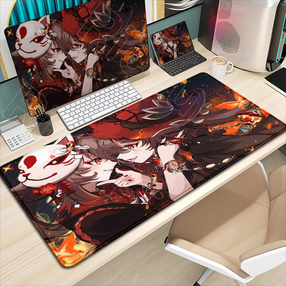 Anime Cute Hu Tao Mousepad Non-slip Rubber Gaming Genshin Impact Mouse Pad Keyboard Mat Computer PC Laptop Pad Game XXL Desk Mat - Image 3