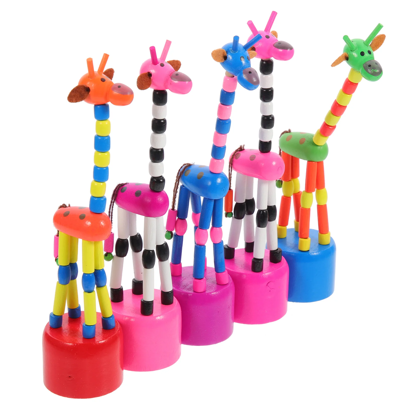 5 Pcs Baby Toys Giraffe for Kids Wooden Puppets Lift The Thread Figurine Favors Child