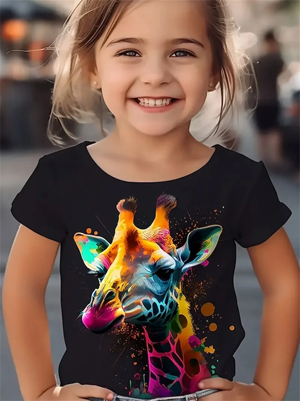 Codzienny Casual Animal Giraffe 3d Print Moda Śmieszne koszulki dziewczęce Letnie koszulki z krótkim rękawem Tee Casual T-shirty Odzież dziewczęca