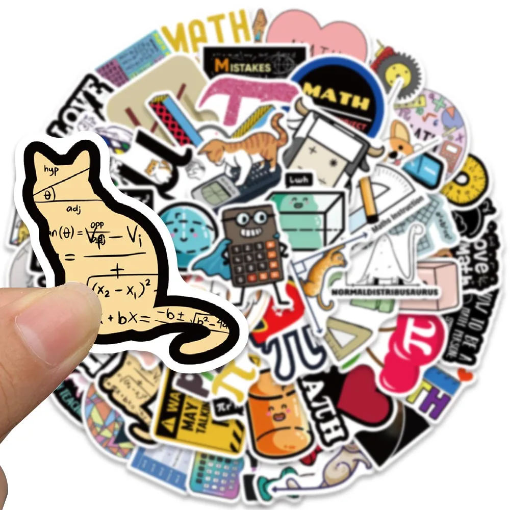 58pcs Vinyl Laptop Sticker Funny Cute Cartoon Math Decals Luggage Notebook Phone Bicycle Car Waterproof Graffiti Kids Toy