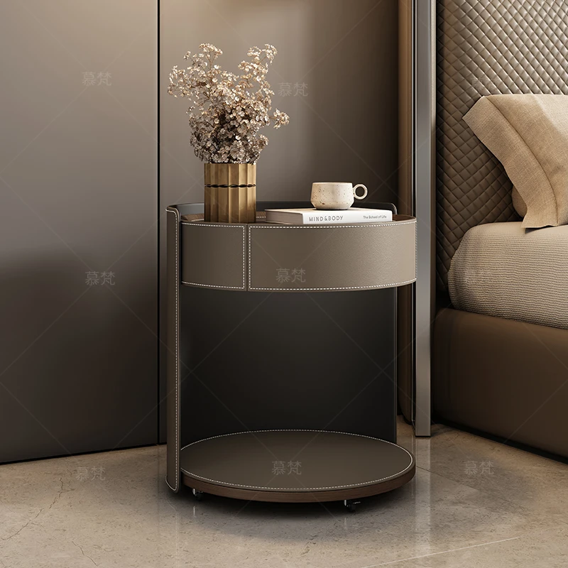 

Modern Saddle Leather Nightstand Aesthetic Italian Luxury Trendy Bedside Table Drawers Nordic Mesitas De Noche Bedroom Furniture