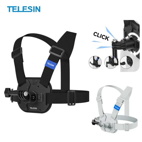 TELESIN Soporte de correa para el pecho de liberación rápida para GoPro Hero 13 12 11 10 9 8 7 Insta360 SJCAM DJI OSMO Action 5 4 3 Soporte para cinturón para el pecho