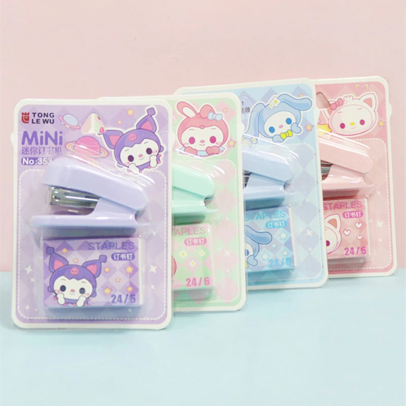 Sanrio Kuromi Melody Staplers Set Kawaii Cute Cartoon Student Material Test Paper Mini Binding Machine School Stationery