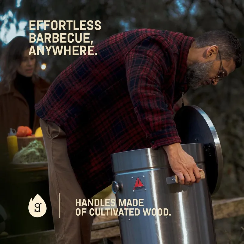 شواية أساسية 25 رطلاً - شواية مدخنة من الفولاذ المقاوم للصدأ 3 في 1 للطهي والمنزل والشواء - أسطوانة مدخنة عمودية محمولة للاستخدام في الهواء الطلق