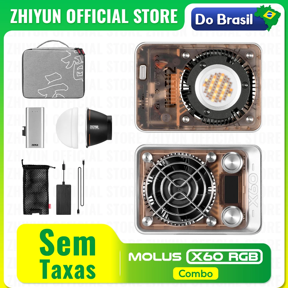 Zhiyun oficial molus x60 x60rgb rgb 60w cob luz de vídeo led luzes de bolso portátil ao ar livre lâmpada de preenchimento fotografia iluminação