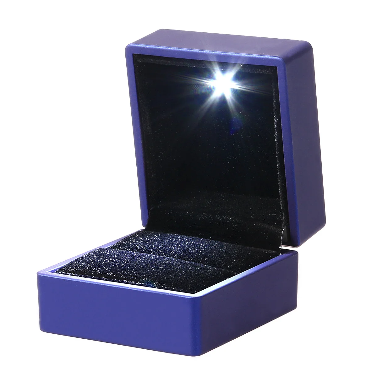 

Led Lighted Jewelry Box Blue Dustproof Scratch Resistant Ring Holder Case For Engagement Wedding Gift Display