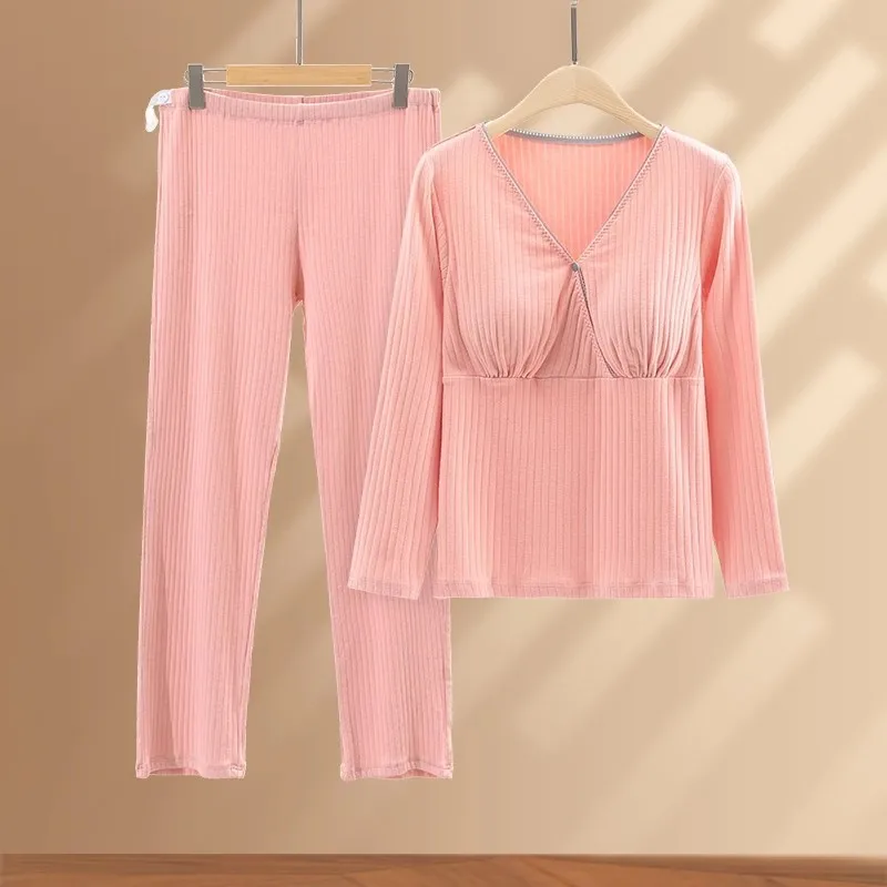 جديد القطن الخالص مع كوب الصدر بيجامة الأمومة للأمهات المرضعات ملابس حريمي الحوامل تغذية ملابس النوم ملابس خاصة