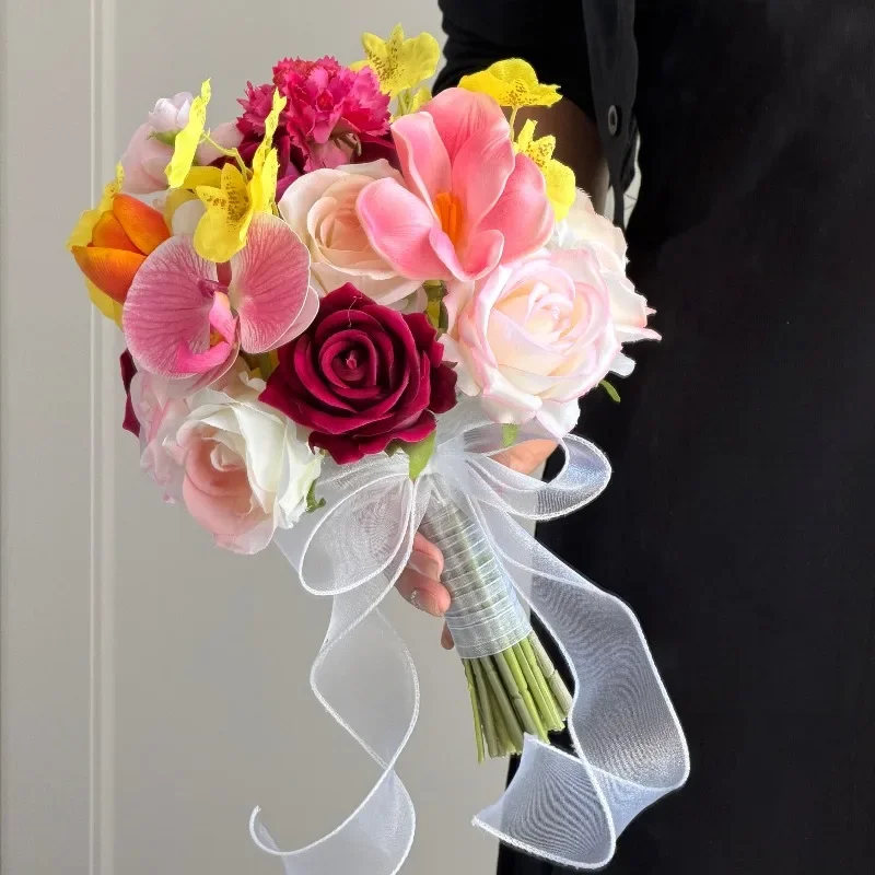 Bouquet niche senior sense certificate simulation bouquet Phalaenopsis rose mixed color wedding bride wedding photo props