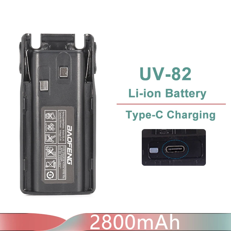 Baofeng UV-82 Li-ion Battery USB Type-C Charger 2800mah Enlarge 3800mAh BL-8 Original For Radio UV-8D UV-82HP UV-8D UV-82WX UV89