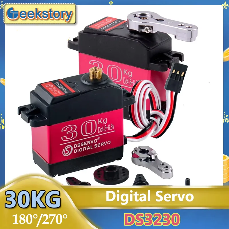 

30KG Digital DS3230 Servo Motor Metal Gears Large Torque 180/270 Degree with 25T Arm Servos DIY Parts For Car/Robot Model Toys