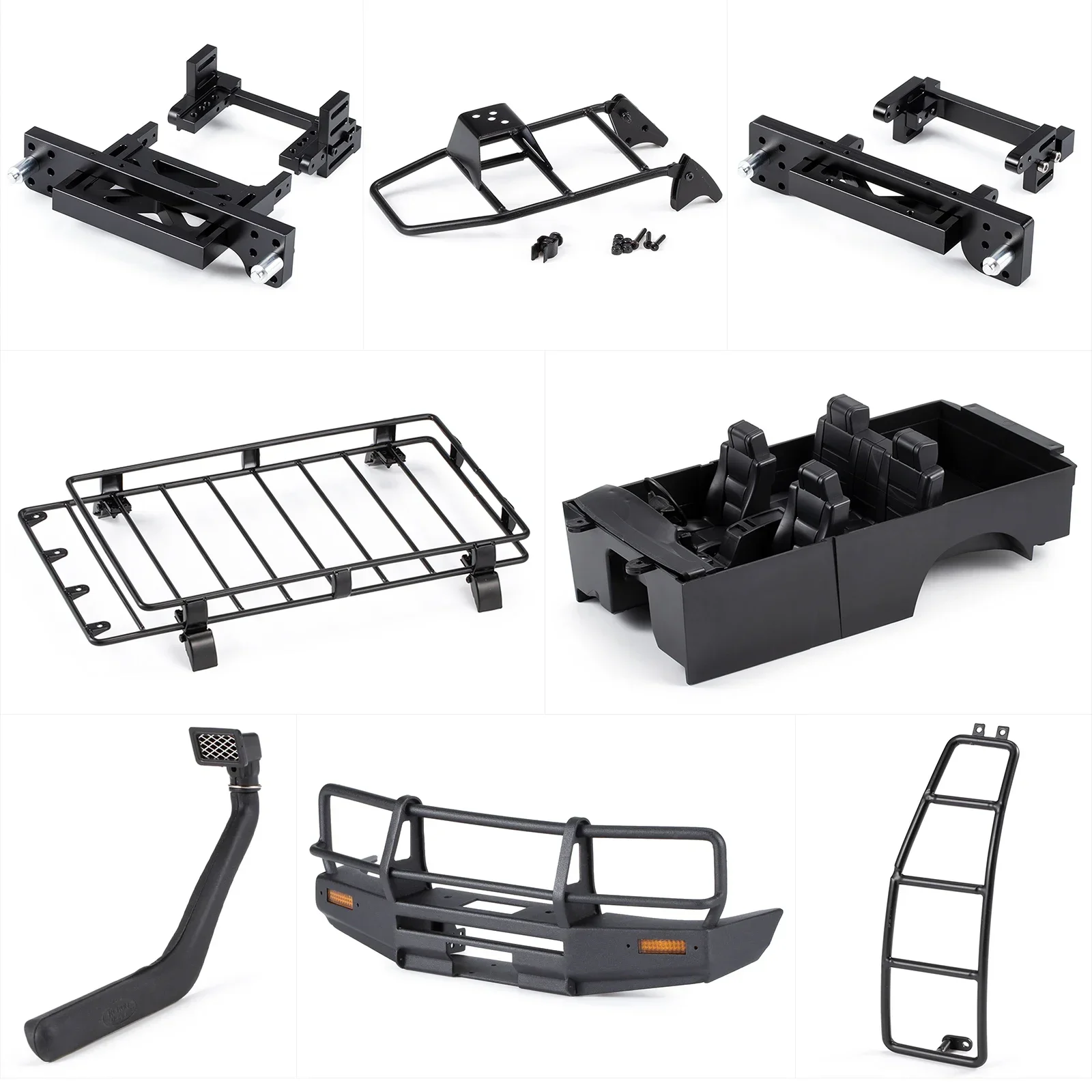 HooCrawler RC LC80 Interior 1/10 RC Crawler Body Mount Bull Bar Bumper Roof Rack Snorkel Ladder for SCX10 TRX4 Redcat GEN8