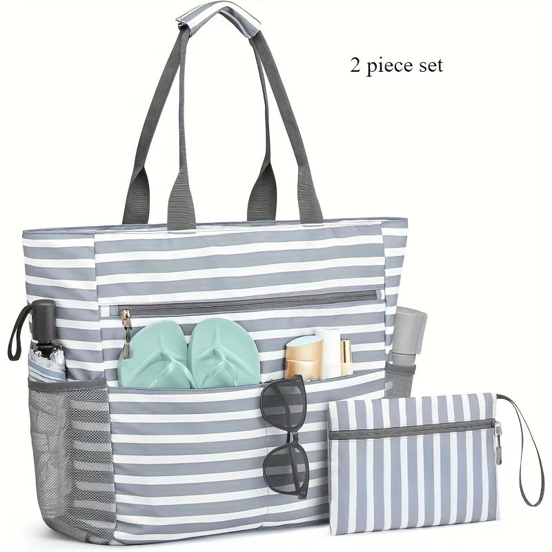 

Two-piece beach bag set, holiday travel beach tote, large capacity and foldable, ideal for beach vacations and trips