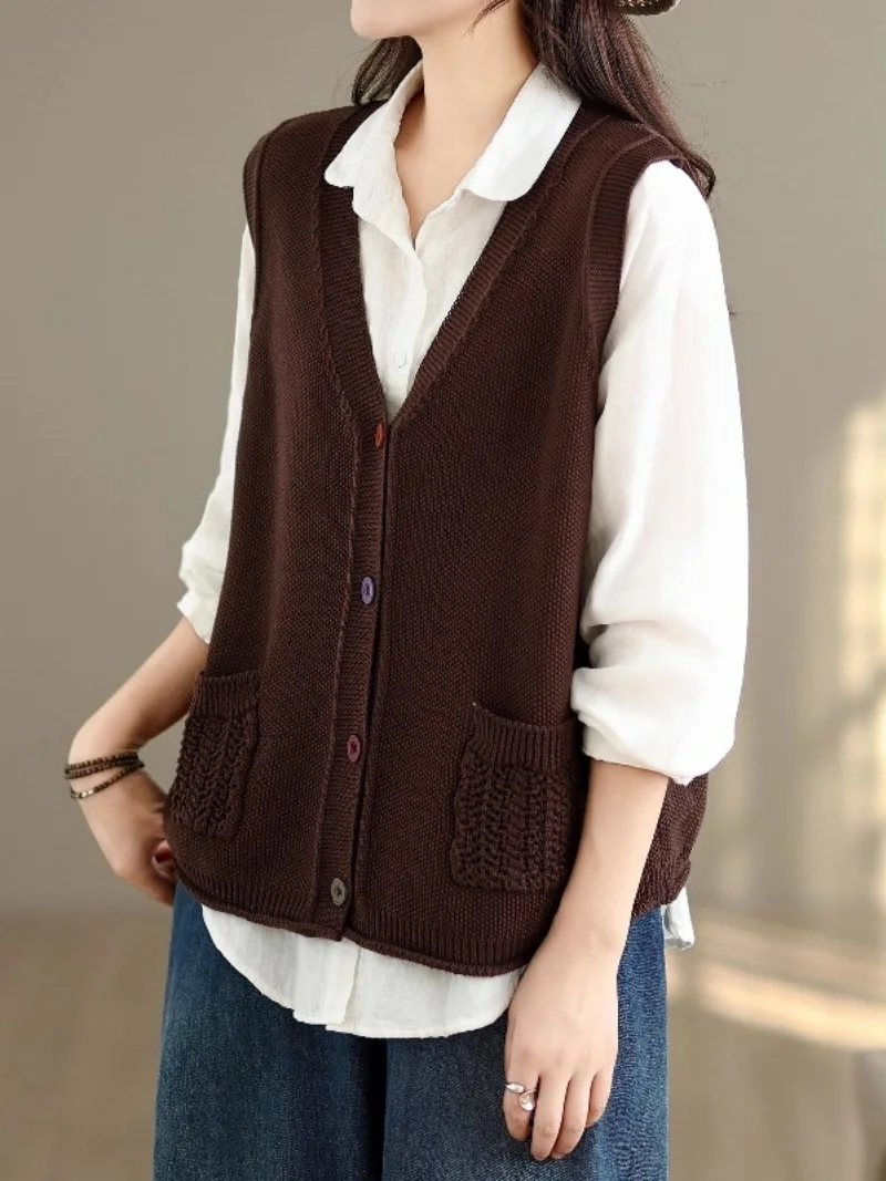 

Vest Jacket Spring And Autumn 2025 New Knitted Women's Sweater V-Neck Loose Winter Cardigan Top w617