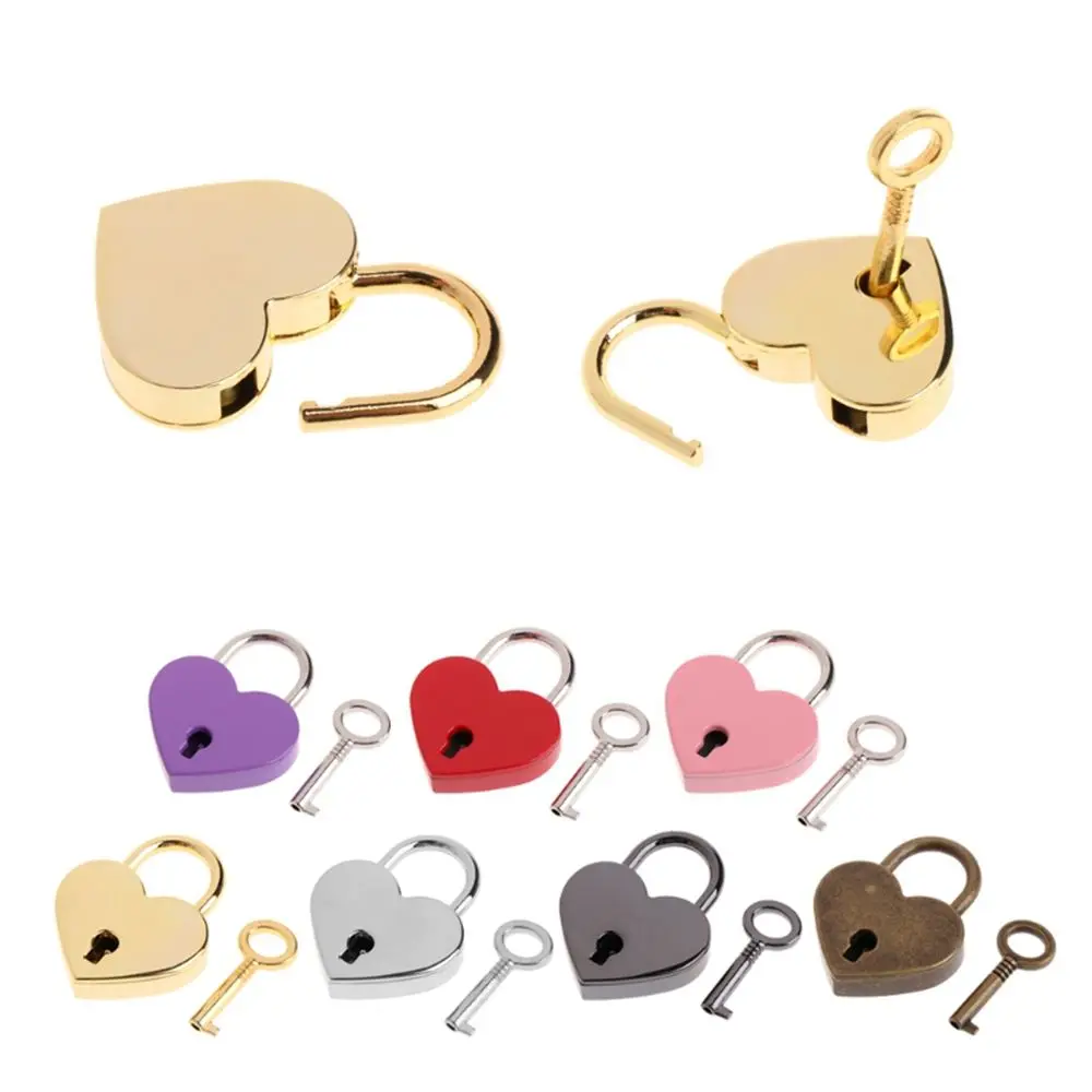 Gift Suitcase with Key Travel Heart Shape Zinc Alloy Padlock Hardware Love Heart Lock Locks