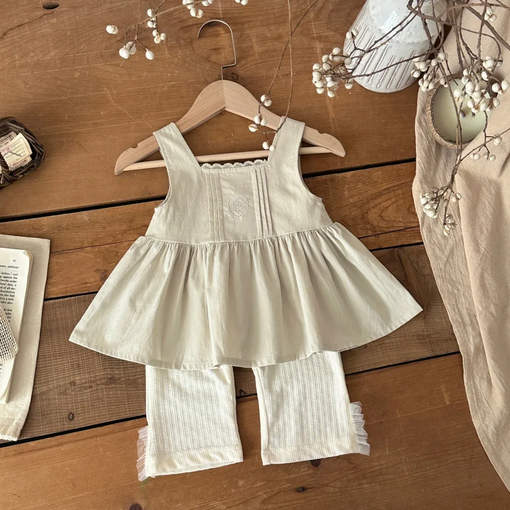 2026 Summer New Baby Girl Sleeveless Shirts + Capri Pants Two-piece Set Cotton Toddler Girl Outfits Infant Loose Clothes Set