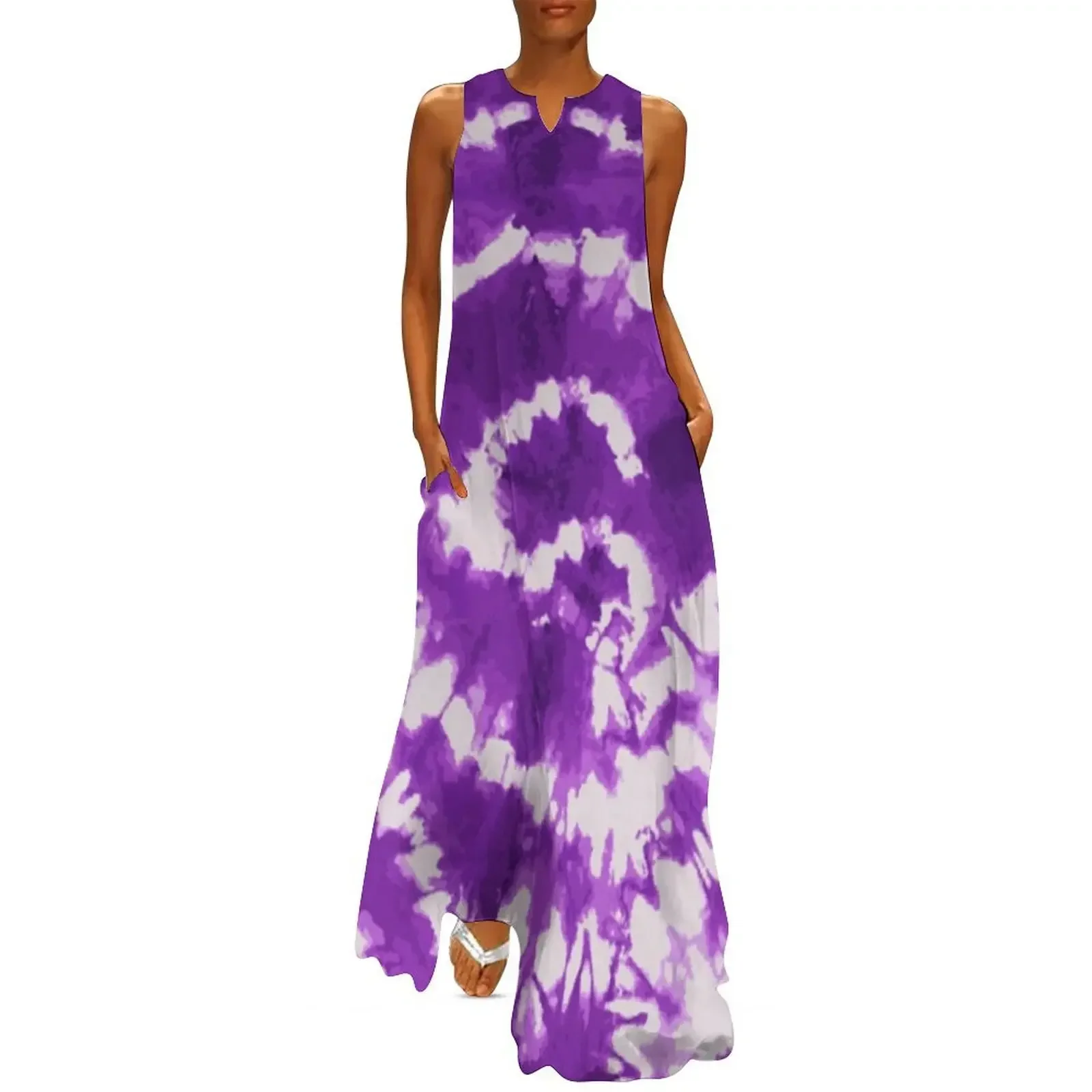 

Purple and White Circle Snow Burst Tie and Dye Print Design Long Dress prom dresses Party dresses for women Dress