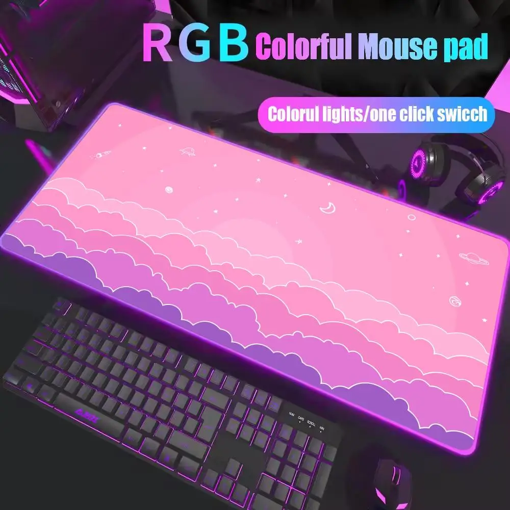 Alfombrilla de ratón RGB para juegos, alfombrilla para teclado de arte de nube colorida, alfombrilla de ratón con retroiluminación Led para jugadores grandes, alfombrilla de escritorio antideslizante para oficina Xxl para ordenador