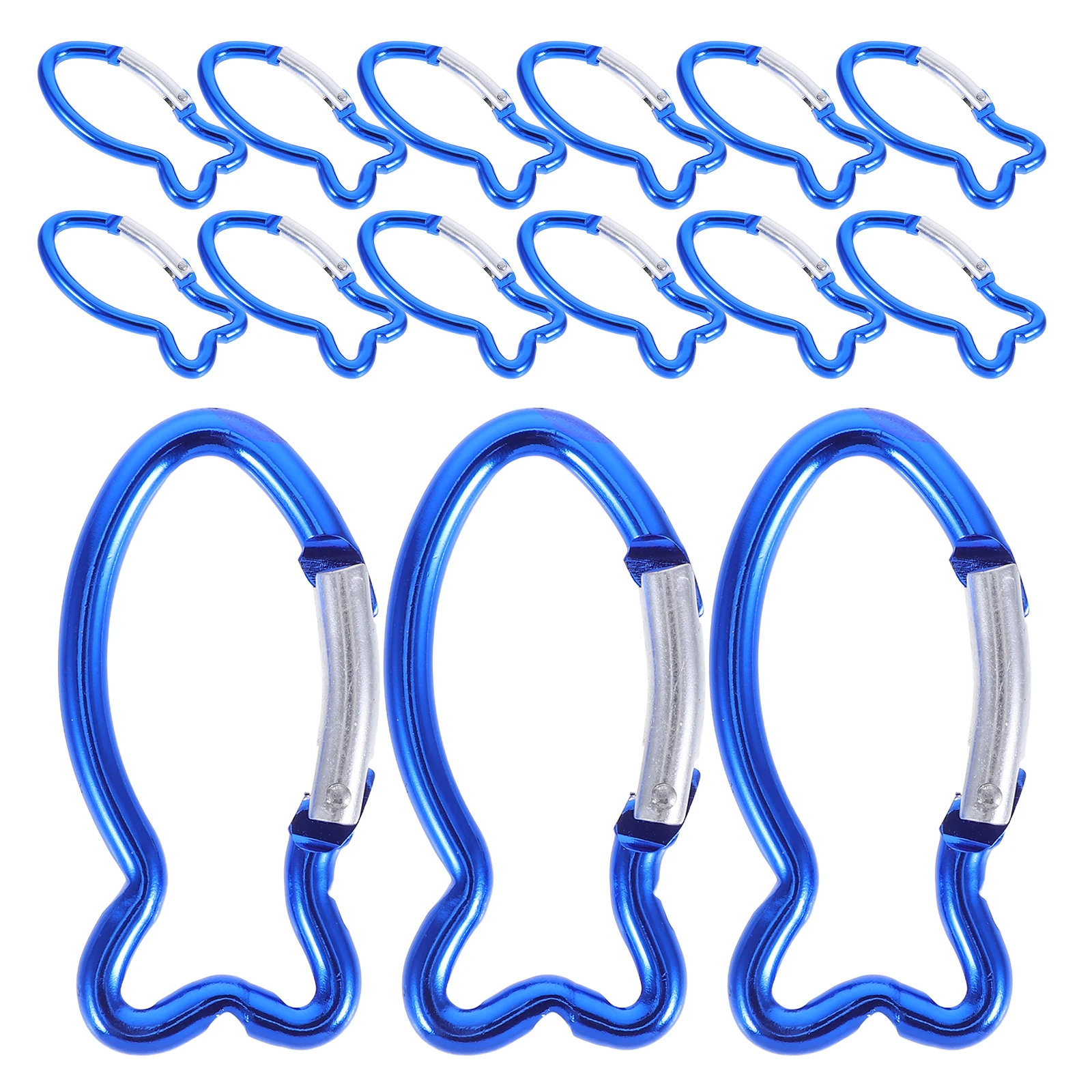 

15pcs Blue Fish Shaped Carabiner Durable Aluminum Compact for Climbing Camping Hiking Outdoor Activities Safety Buckle