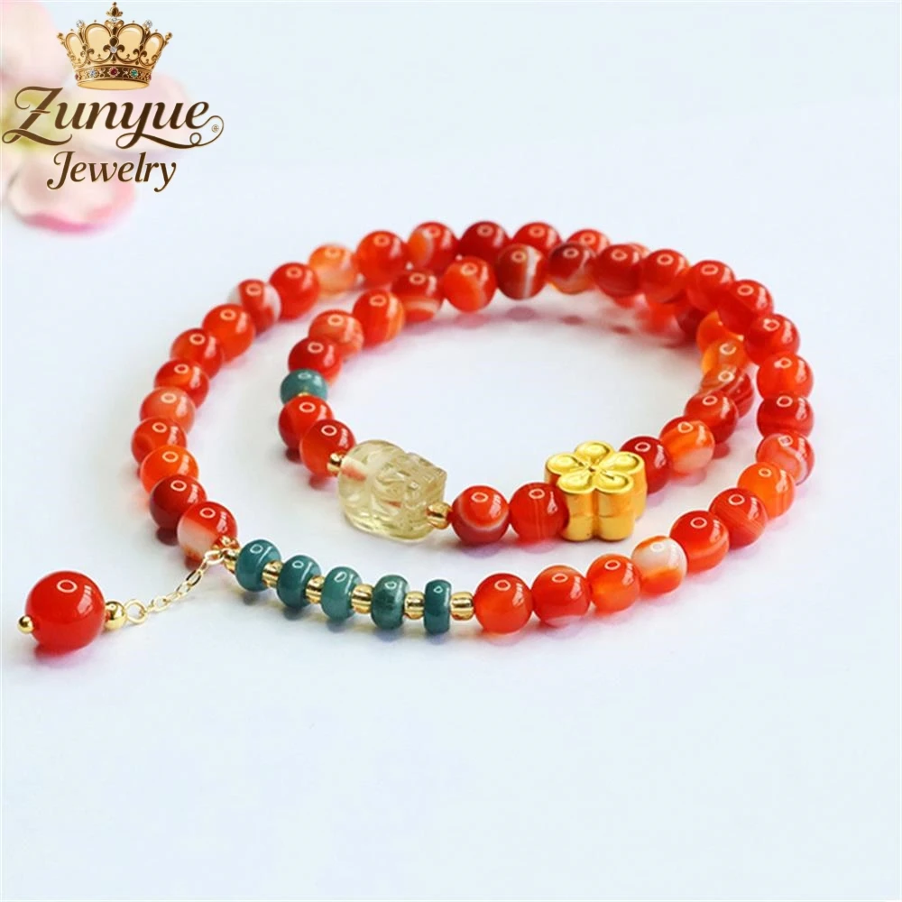 الطبيعية مزدوجة حلقة العقيق الأحمر الأصفر كريستال زهر الخوخ سوار فاخر جودة مجوهرات الأزياء والمجوهرات رائعة أنيقة