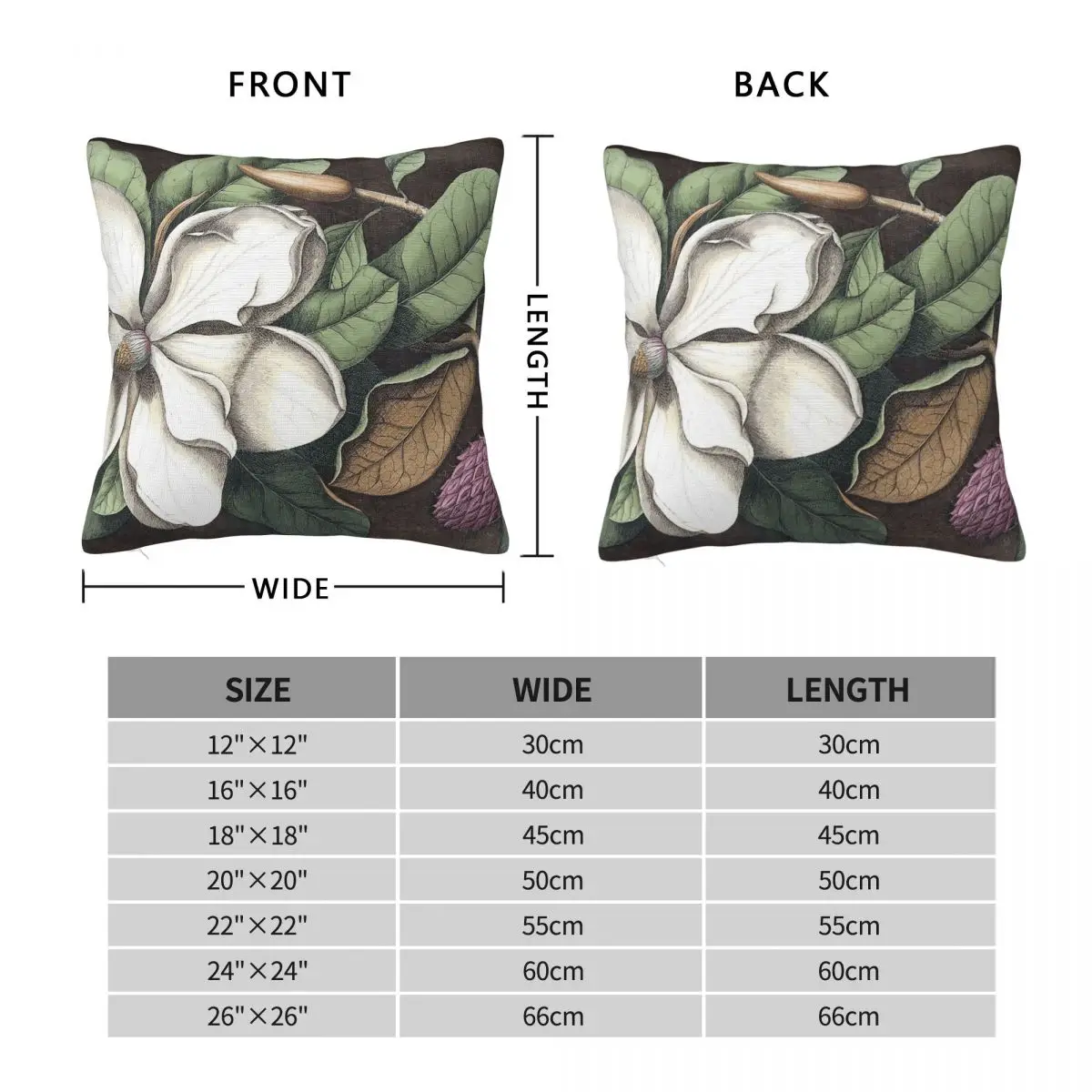 Mark Catesby Magnolia Square Pillowcase Polyester Linen Velvet Pattern Zip Decor Home Cushion Cover 18