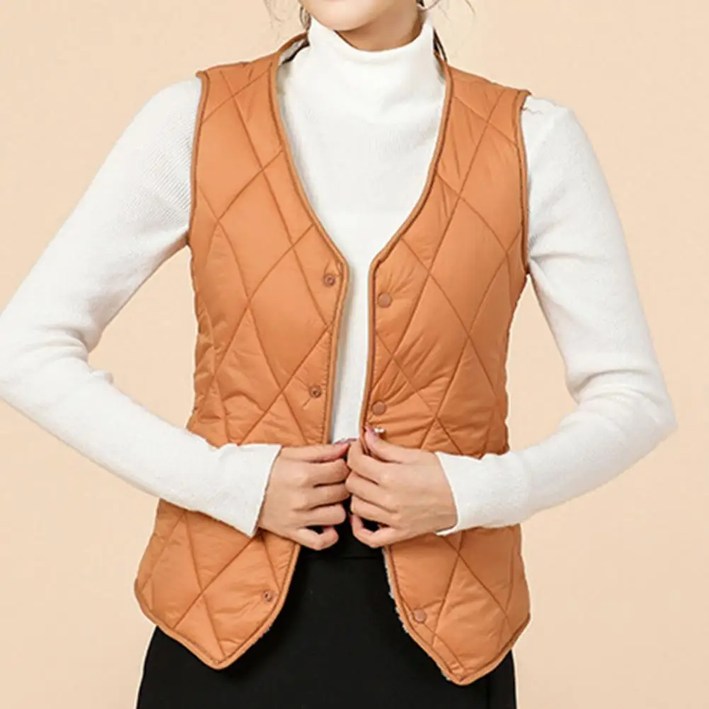 Chaleco acolchado con cuello en V para mujer, abrigo cálido a prueba de viento, prendas de vestir exteriores de moda para otoño e invierno, Color sólido