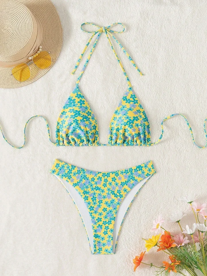 

One-Shoulder Bikini 2025 New Print Curved Sexy Swimwear
