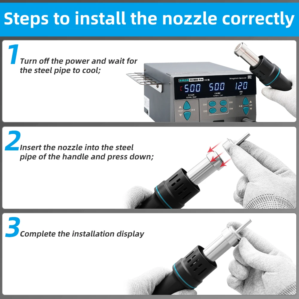 SUGON 8610DX Pro 1000W Hot Air Rework Station Microcomputer Digital Display BGA Rework Station Curved Nozzle Welding Repair Tool