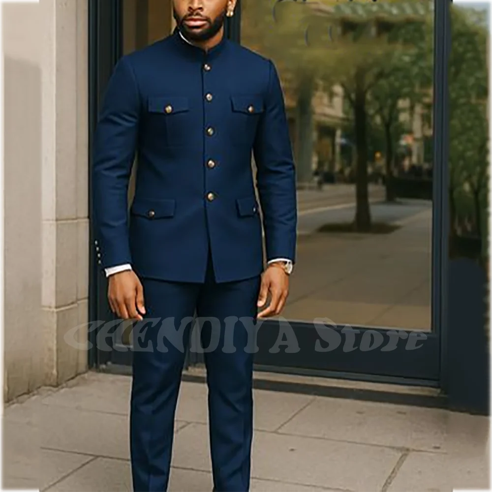 

Тонкий однобортный деловой костюм для мужчин, однотонный, элегантный, с лацканами-стойкой, умная повседневная официальная офисная мужская одежда