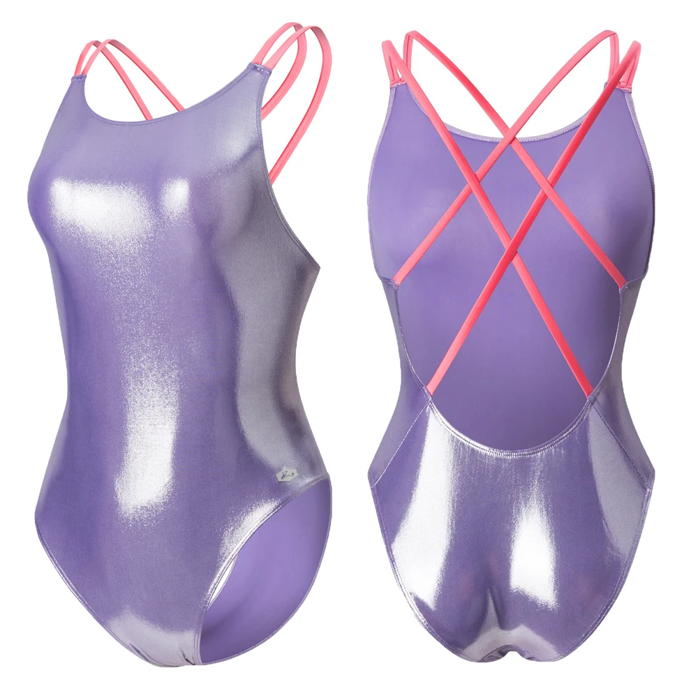 LEOHEX Women Shiny Backless Competition Tights One Piece Swimwear Backless High Cut Beach Swimsuits Solid Surfing Bathing Suits