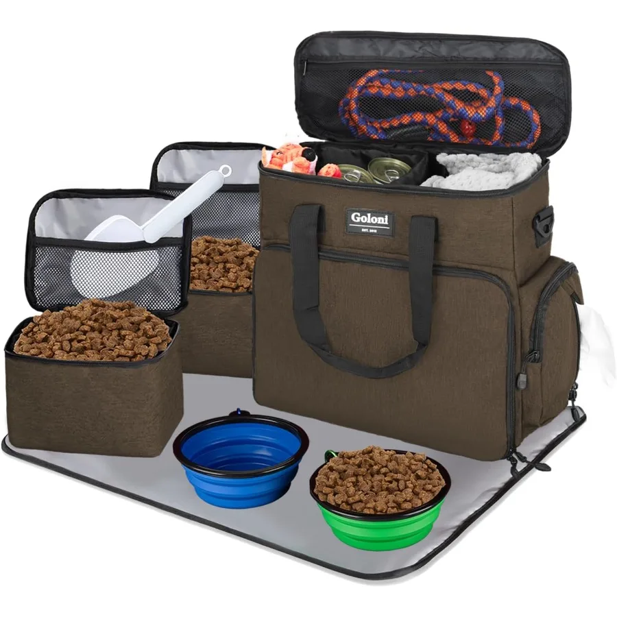 

Dog Travel Bag Airline ApprovedPet Travel Tote with Collapsible BowlsFood Containers Feeding MatMultiPocket Organizer for Dogs