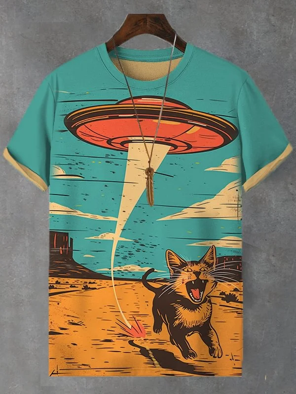 

Men's T-shirts Cartoon Laser Cat Dinosaur Art 3D Print t shirts Men Women Short Sleeve O-Neck Tees Casual Street Y2k Man Tops
