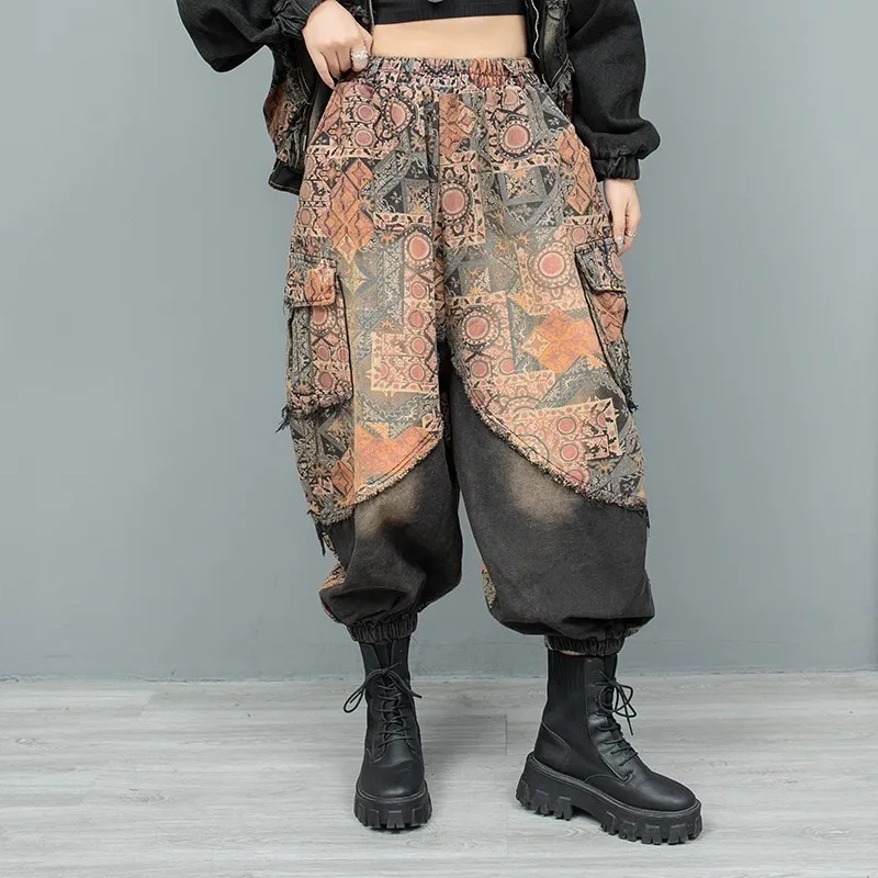 

2024 Autumn Cool Harem Pant Vintage Printed Women Big Crotch Pant LX2179