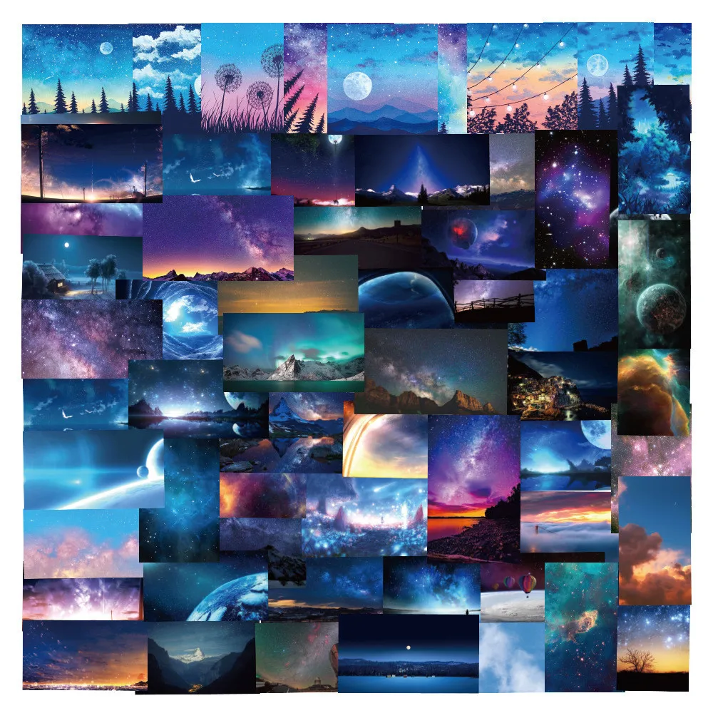 60PCS Cartoon Cloud Starry Sky Aurora Graffiti Stickers for Helmet Bicycle Hand Account Pencil Case Decals