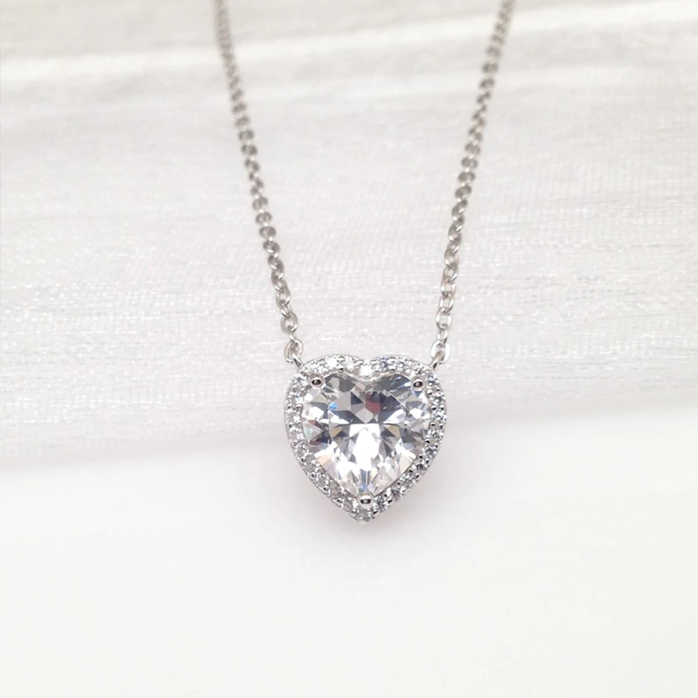 1-4 Carat Heart Cut Moissanite Halo Pendant Necklace for Women 925 Sterling Silver Love Necklace Anniversary Gift Fine Jewelry