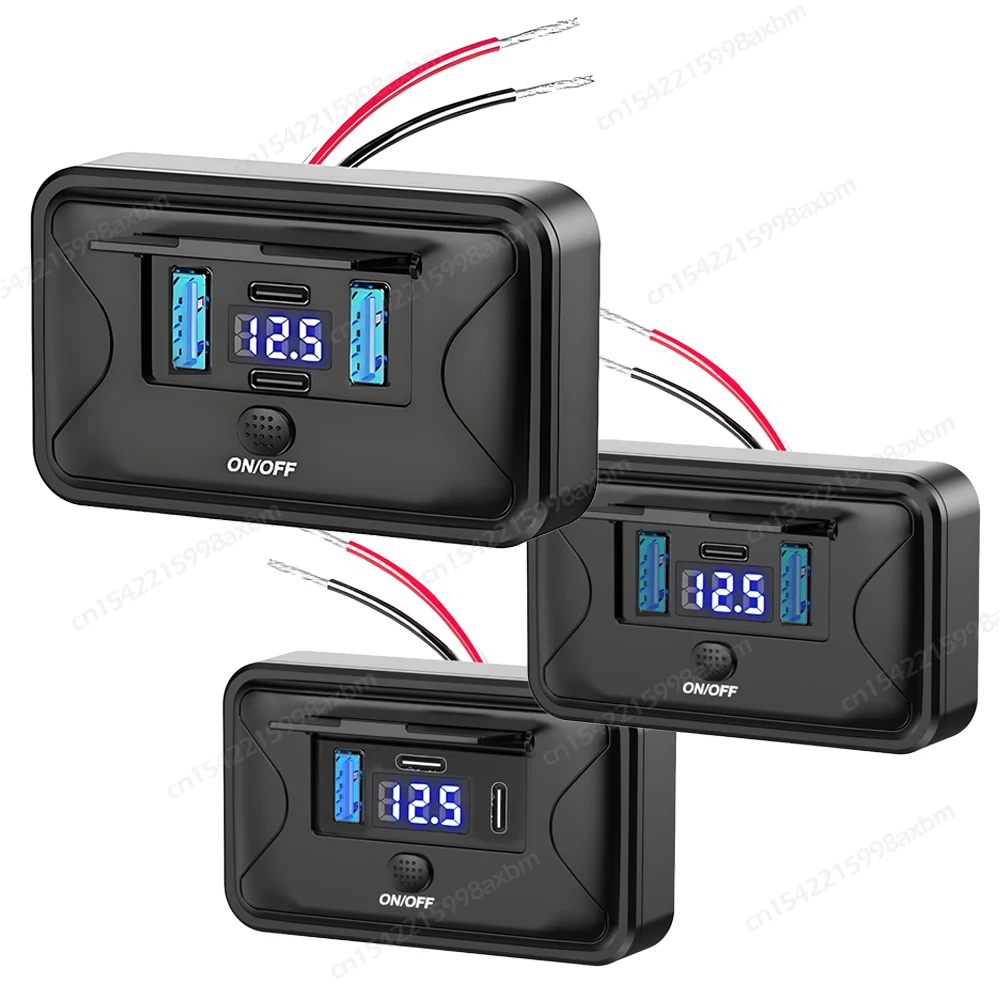 12V RV USB Switch Outlet with Voltmeter 36W PD3.0 Quick Charge & 18W QC3.0 Multi-Port Panel Wall Mount for Car Truck Boat Bus