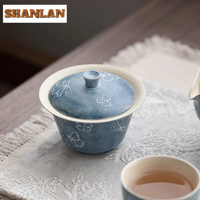 120 مللي فراشة مرسومة باليد اثنين من الوهام Gaiwan اليدوية الشاي Tureen وعاء شاي مع غطاء عدة الشاي تخمير غطاء السلطانية درينكوير الحرفية
