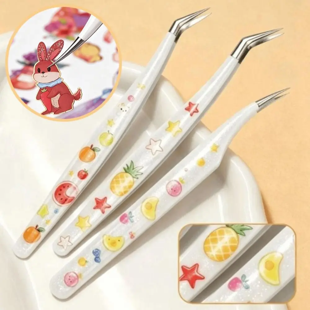 Stainless Steel Scrapbook Tweezers Curved Tip Anti Slip Curved Tip Tweezers Fine Point Glitter Resin Handle Precision Tweezer