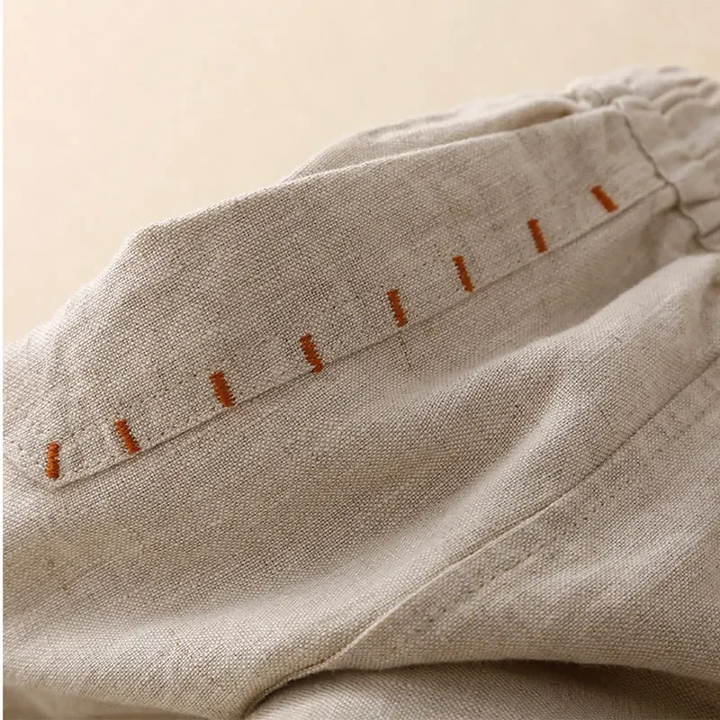Khaki Cotton Linen Casual Elastic High Waist Loose Wide Leg Women\'s Pants Ankle-Length Pants For Women Clothing 2024 Fashion