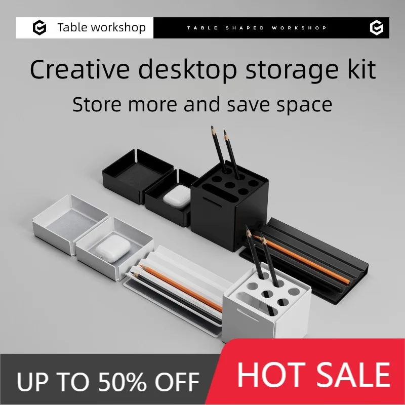 Desk Organizer Pen Holder Office Luxury Creative Storage Box Desktop Modern Pen Tray Stationery Modular Elevated Stand Accessory