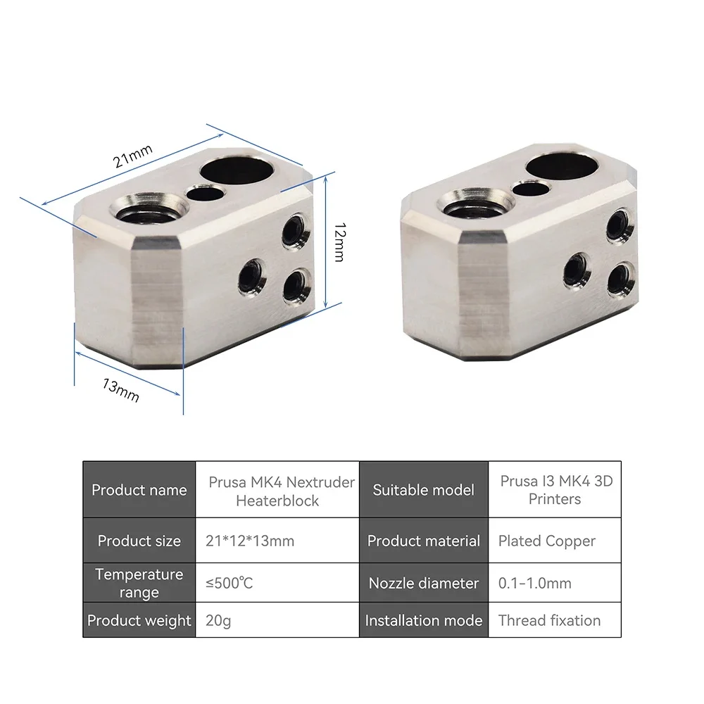 Extrusora Cobre Aquecedor Bloco, bloco aquecido a alta temperatura, Prusa I3, MK4, 500 ℃