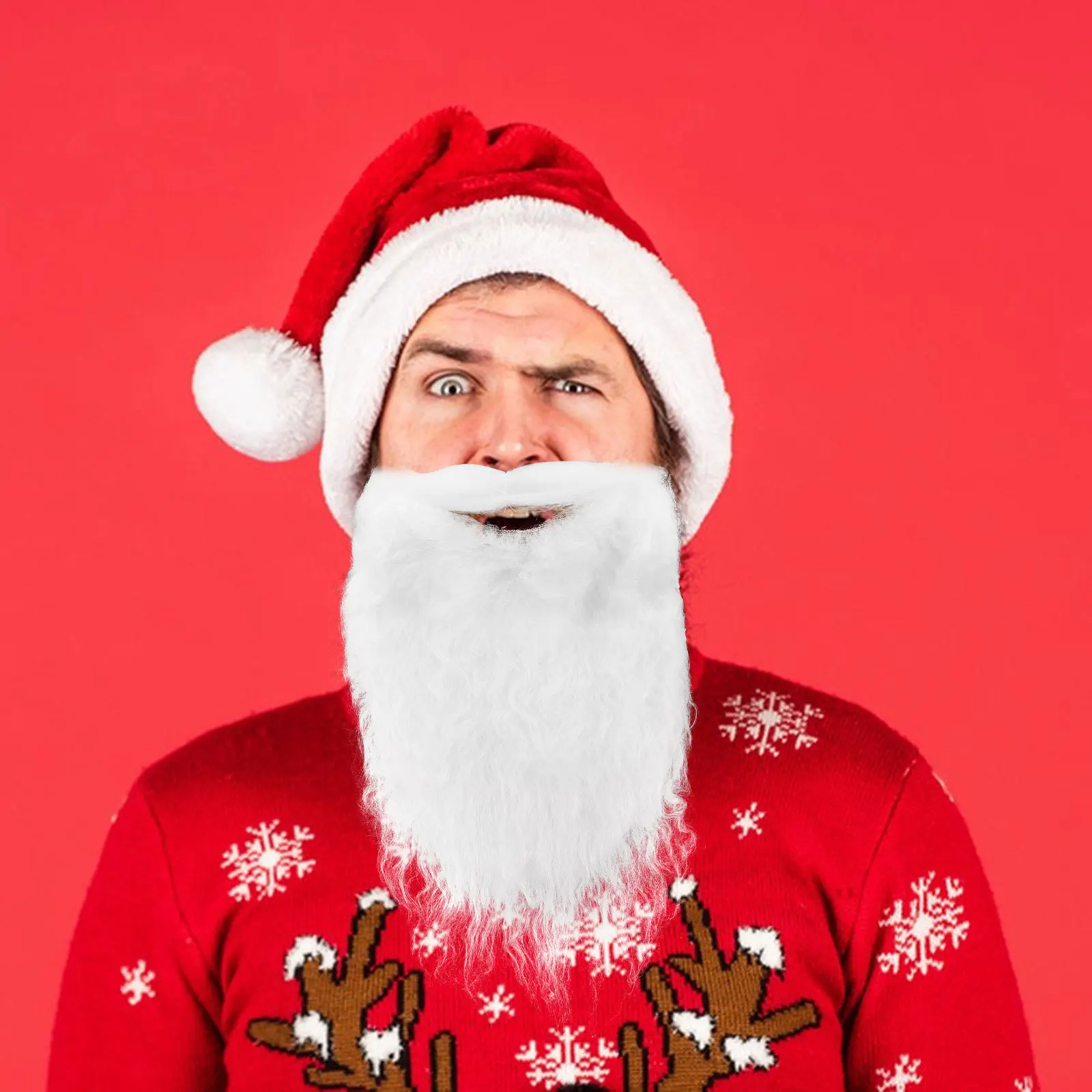 1 szt. Rekwizyt do występów - broda Świętego Mikołaja, kręcona, wielowarstwowa, z włókna syntetycznego, do świątecznego cosplayu, kompletny zestaw.