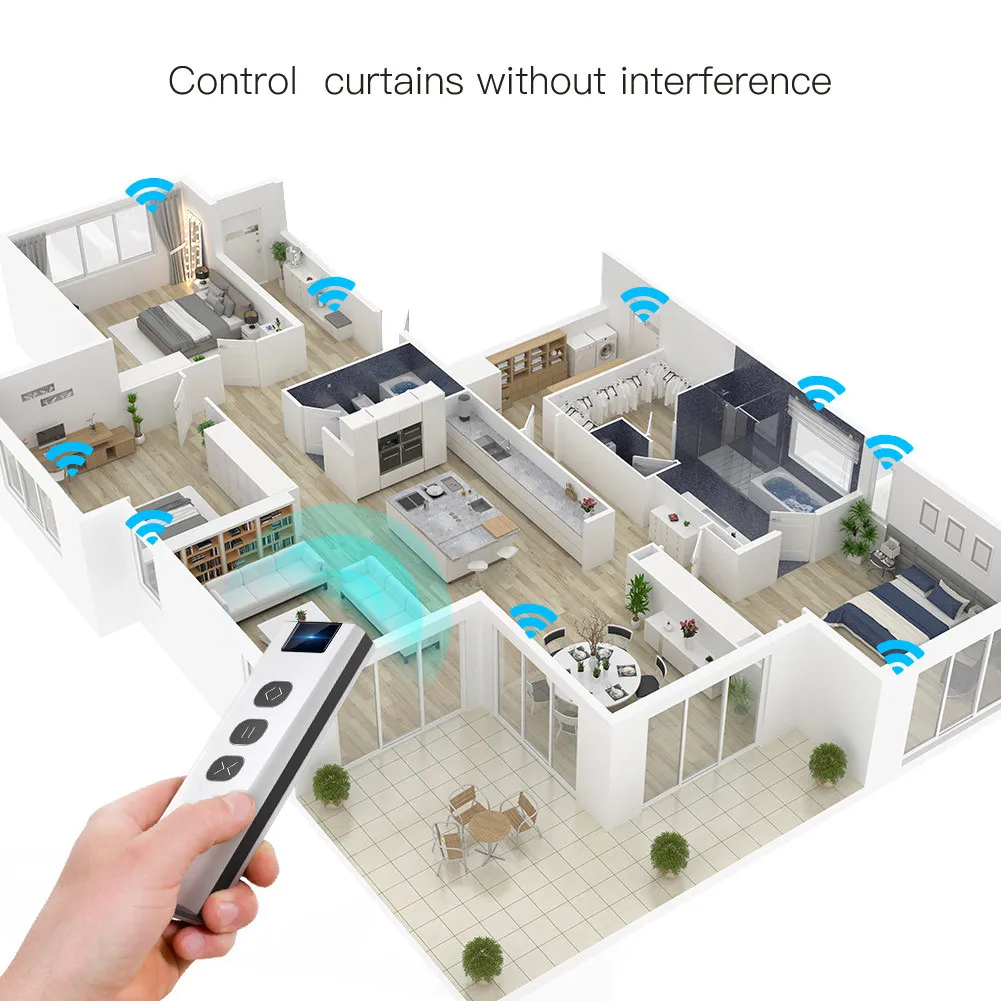 MOES 1 Channel RF433 Curtain Remote Control 1527 Code Handheld Transmitter for Roller Shade Curtain Motor