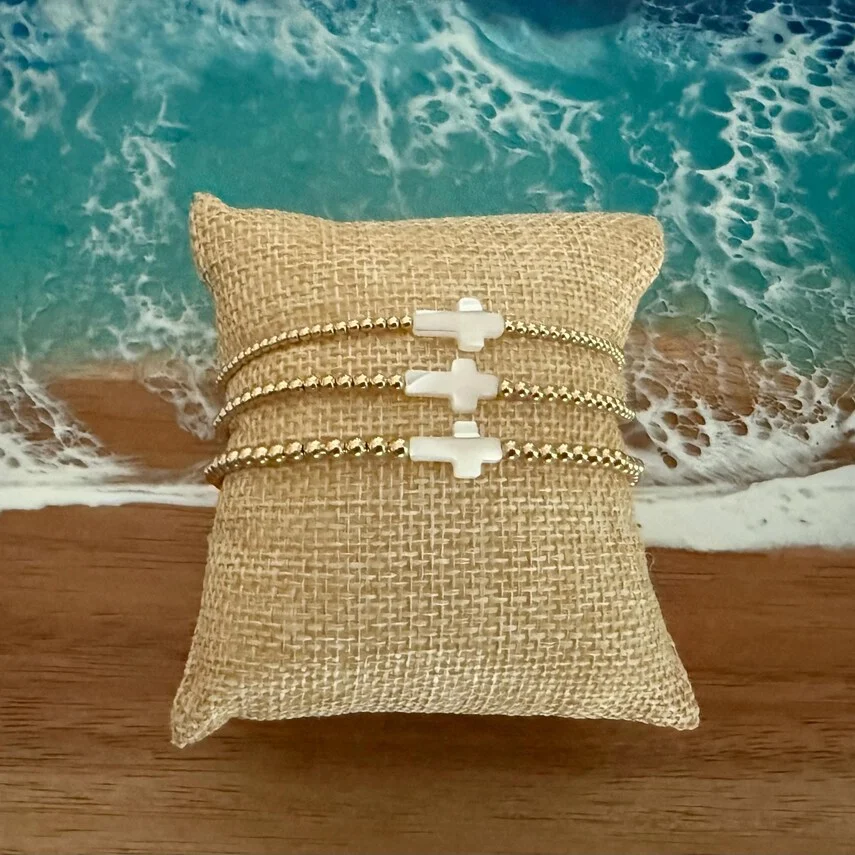 Браслет Vlen с перламутровым крестом и позолоченными бусинами 18 карат, штабелируемые украшения для женщин, религиозный подарок Faith Pulseras Mujer Браслет Vlen с перламутровым крестом и позолоченными бусинами 18 карат, штабелируемые украшения для женщин, религиозный подарок Faith Pulseras Mujer