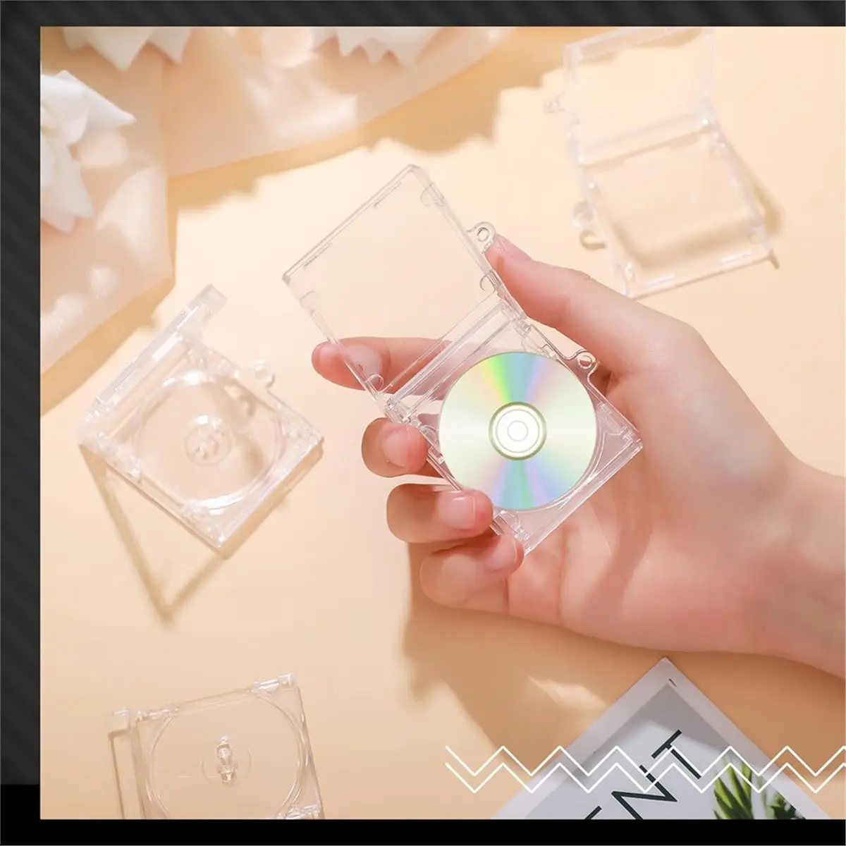COFA 10pcs Mini Cd Keychain Album Cases Plastic Cd Cases DVD Cover Bulk DVD Jewel Keyring Music Blank Compact Disc Holder