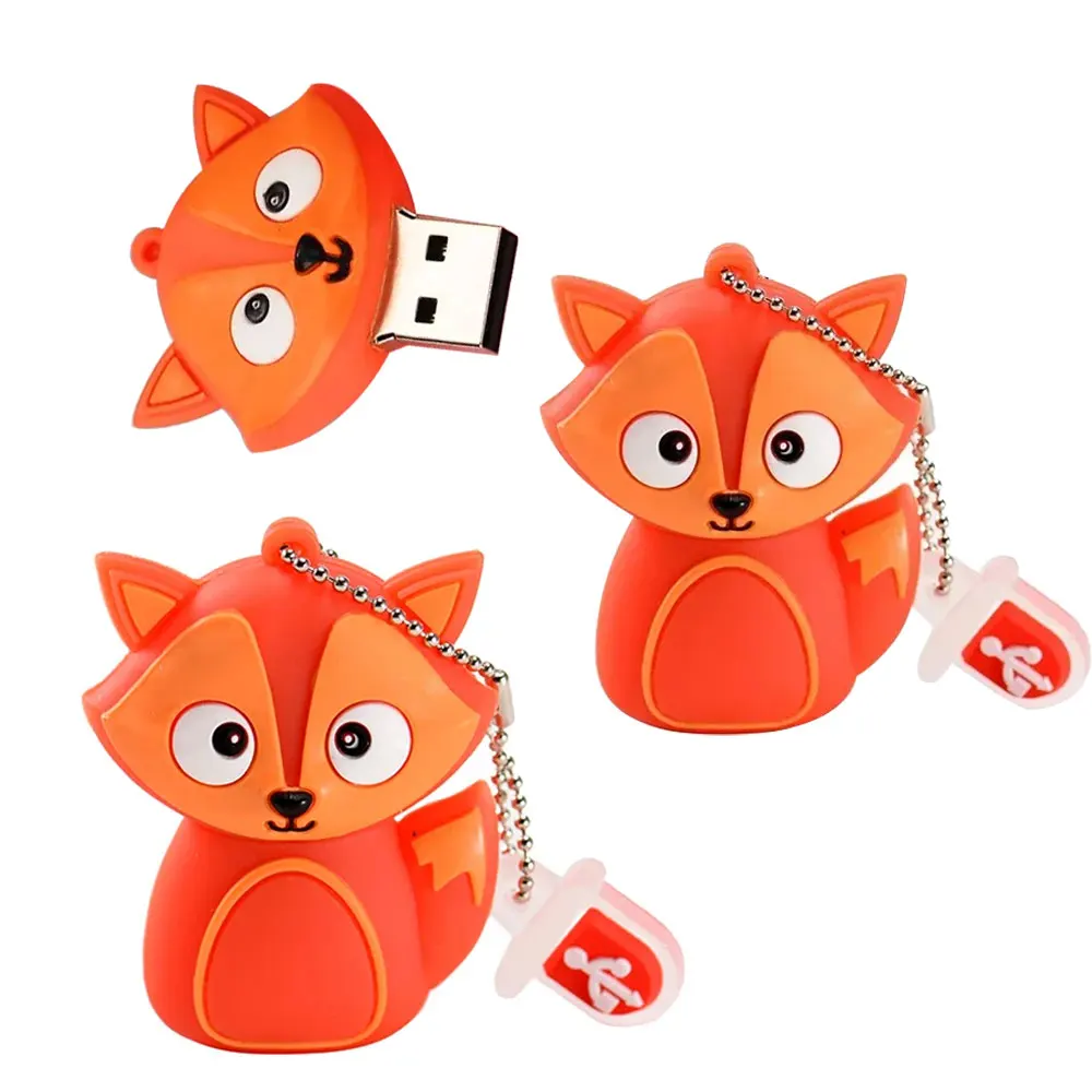 Little Fox Pen Drive 128GB, Flash Drive USB kartun 64 gb2.0 stik memori 32GB hadiah 16GB