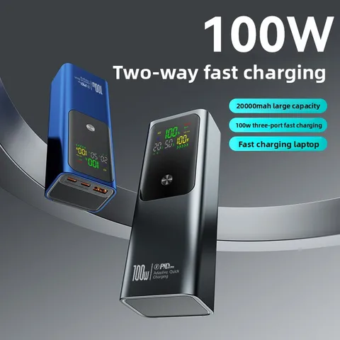 Портативный внешний аккумулятор 100W PD с быстрой зарядкой, 20000 мАч, двунаправленный, для iPhone, Android, ноутбуков