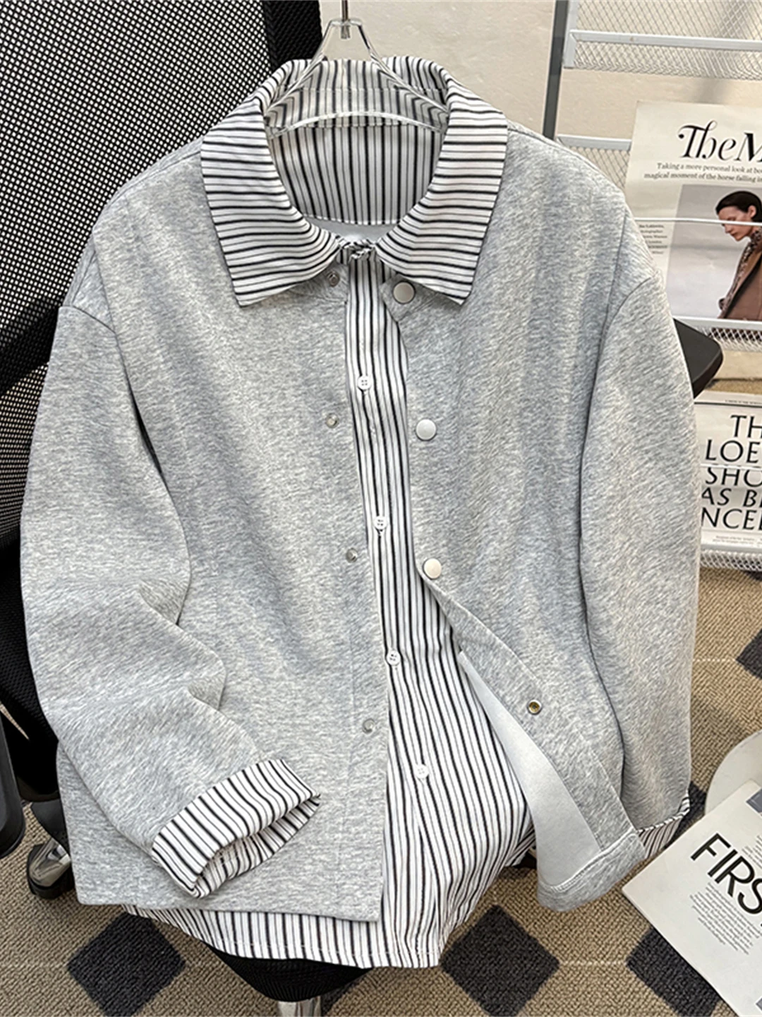 American Style Patchwork Open Cardigan Sweatshirt Men's Spring Autumn Casual Loose All-Match Flip Collar Outerwear